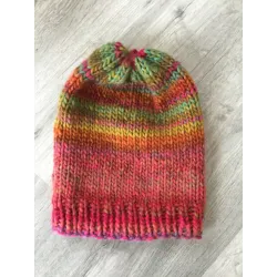 Bonnet rose, vert et jaune